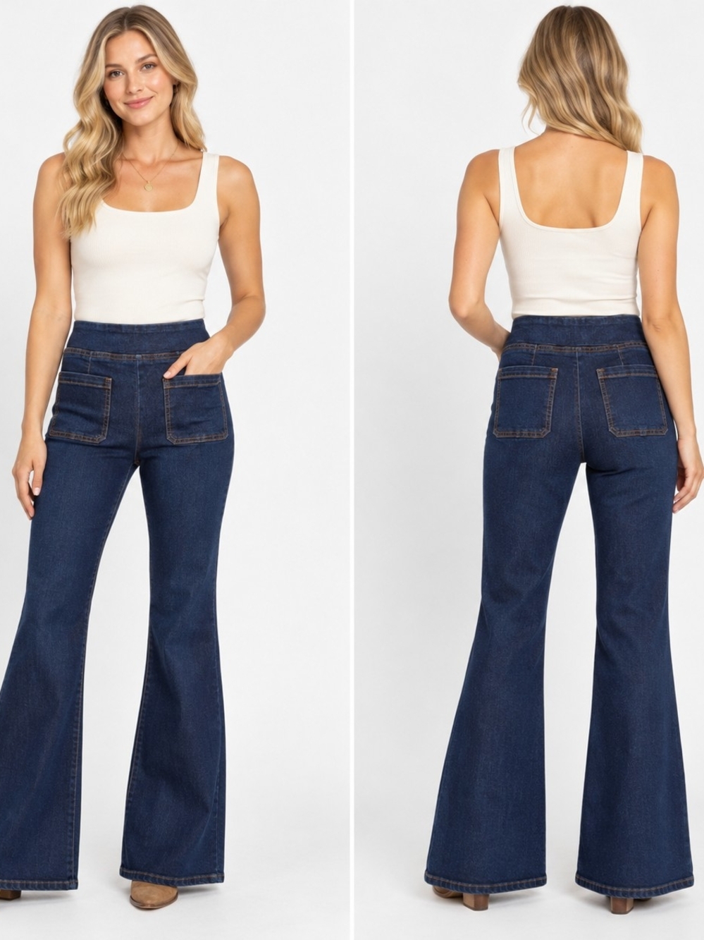 Frame Bardot Jetset Denim Dark Blue High-Rise Flare Jeans Organic Cotton
